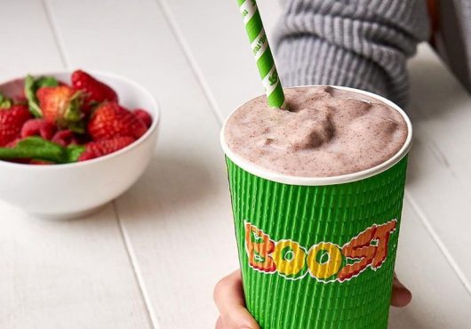 Close up of a boost juice.