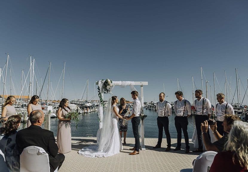A wedding being held in the harbour.